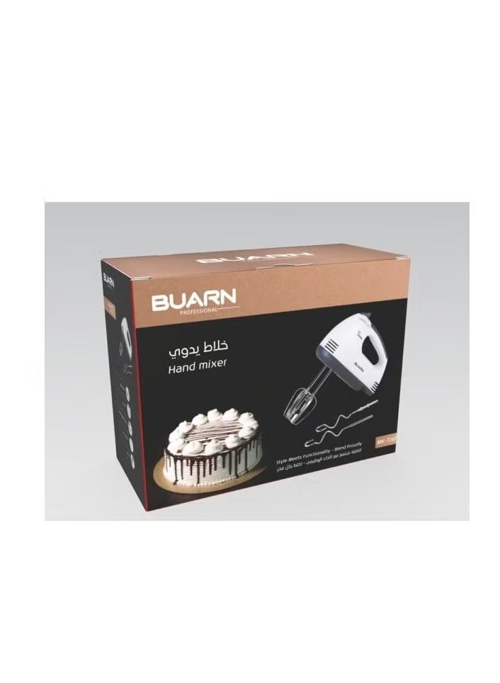 BUARN PROFESSIONAL Hand Mixer MK-T15A – 150W Full Copper Motor Electric Mixer with 7 Adjustable Speeds, Overheat Protection, Push-Button Eject, Beaters & Dough Hooks Included – Lightweight, Compact Kitchen Appliance for Baking, Whipping, Mixing, and Dough Kneading - Image 4